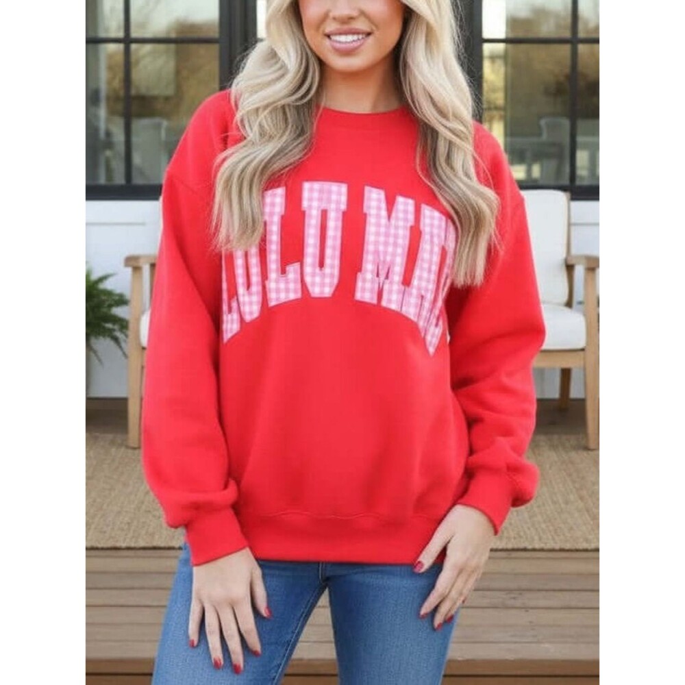 Lulu Mac Red With Pink Gingham Sweatshirt Size Small